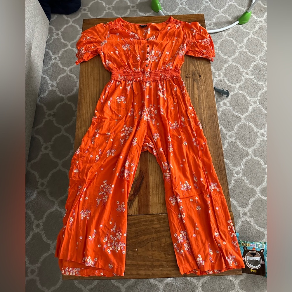 Orange, floral capri romper